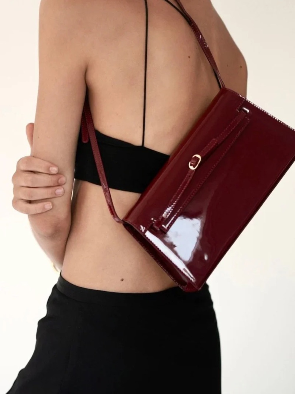 Verafied Patent Dark cherry Women’s Leather Shoulder Bag - Picture 7 of 9